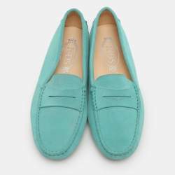 Pre Owned Tod's Turquoise Suede Penny Loafers Size 38