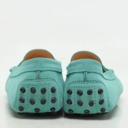 Pre Owned Tod's Turquoise Suede Penny Loafers Size 38