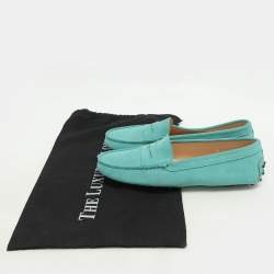 Pre Owned Tod's Turquoise Suede Penny Loafers Size 38