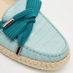 Pre Owned Tod's Blue Croc Embossed Leather Espadrille Loafers Size 39