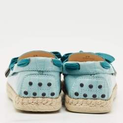 Pre Owned Tod's Blue Croc Embossed Leather Espadrille Loafers Size 39