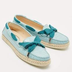Pre Owned Tod's Blue Croc Embossed Leather Espadrille Loafers Size 39