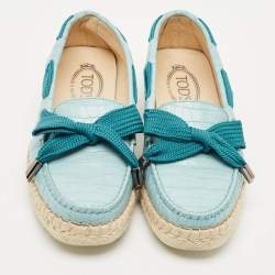Pre Owned Tod's Blue Croc Embossed Leather Espadrille Loafers Size 39