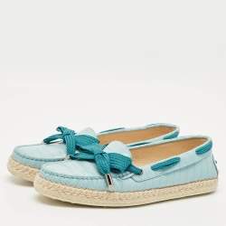 Pre Owned Tod's Blue Croc Embossed Leather Espadrille Loafers Size 39