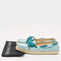 Pre Owned Tod's Blue Croc Embossed Leather Espadrille Loafers Size 39