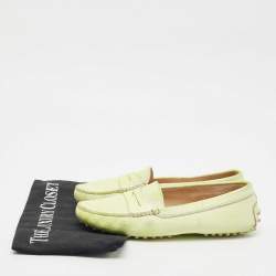 Pre Owned Tod's Neon Green Two-Tone Leather Slip On Loafers Size 36