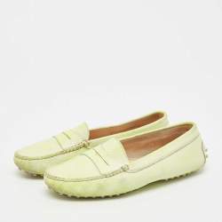 Pre Owned Tod's Neon Green Two-Tone Leather Slip On Loafers Size 36