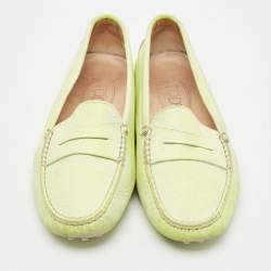 Pre Owned Tod's Neon Green Two-Tone Leather Slip On Loafers Size 36