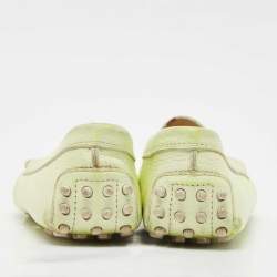 Pre Owned Tod's Neon Green Two-Tone Leather Slip On Loafers Size 36
