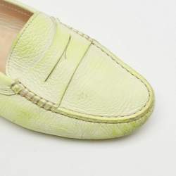Pre Owned Tod's Neon Green Two-Tone Leather Slip On Loafers Size 36