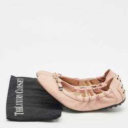 Pre Owned Tod's Light Pink Leather Bow Scrunch Ballet Flats Size 39