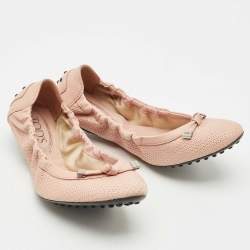 Pre Owned Tod's Light Pink Leather Bow Scrunch Ballet Flats Size 39
