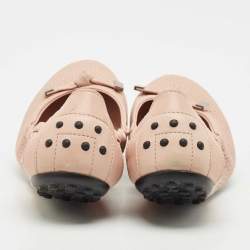 Pre Owned Tod's Light Pink Leather Bow Scrunch Ballet Flats Size 39