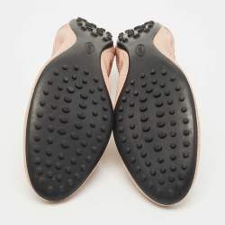 Pre Owned Tod's Light Pink Leather Bow Scrunch Ballet Flats Size 39