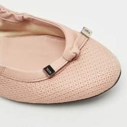 Pre Owned Tod's Light Pink Leather Bow Scrunch Ballet Flats Size 39