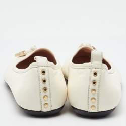 Pre Owned Tod's Off White Leather Studded Ballet Flats Size 38