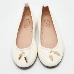 Pre Owned Tod's Off White Leather Studded Ballet Flats Size 38