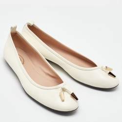 Pre Owned Tod's Off White Leather Studded Ballet Flats Size 38
