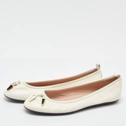 Pre Owned Tod's Off White Leather Studded Ballet Flats Size 38