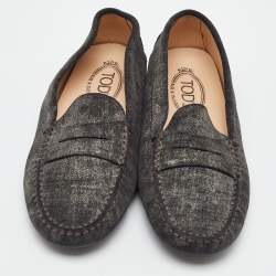 Pre Owned Tod's Dark Grey Suede Slip On Loafers Size 37.5