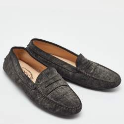Pre Owned Tod's Dark Grey Suede Slip On Loafers Size 37.5