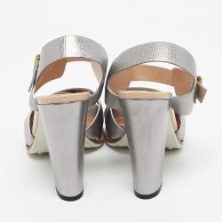 Pre Owned Tod's Silver Leather Ankle Strap Platform Sandals Size 40