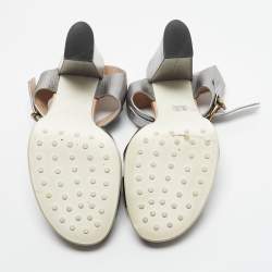 Pre Owned Tod's Silver Leather Ankle Strap Platform Sandals Size 40