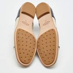 Pre Owned Tod’s Beige/Navy Blue Canvas and Patent Leather Lace Up Oxford Size 38