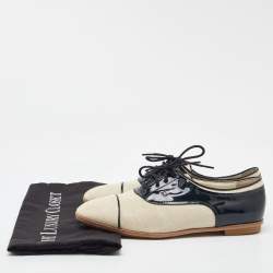 Pre Owned Tod’s Beige/Navy Blue Canvas and Patent Leather Lace Up Oxford Size 38
