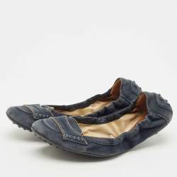 Pre Owned Tod's Blue Suede Buckle Scrunch Ballerina Flats Size 38.5