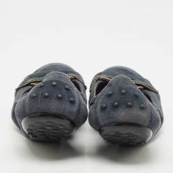 Pre Owned Tod's Blue Suede Buckle Scrunch Ballerina Flats Size 38.5