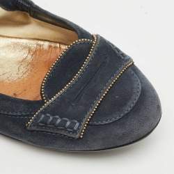 Pre Owned Tod's Blue Suede Buckle Scrunch Ballerina Flats Size 38.5