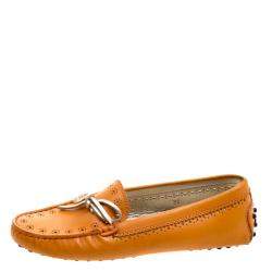 Tod's Orange Perforated Leather Bow Loafers Size 36