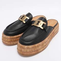 مملوكة مسبقًا Tod's Black Leather Kate Platform Mules Size 39