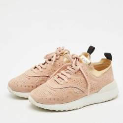 Pre Owned Tod's Pink Leather and Suede Sportivo Lace Up Sneakers Size 36