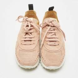 Pre Owned Tod's Pink Leather and Suede Sportivo Lace Up Sneakers Size 36