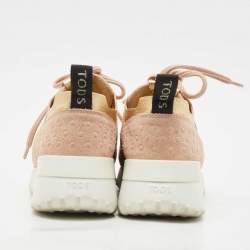 Pre Owned Tod's Pink Leather and Suede Sportivo Lace Up Sneakers Size 36