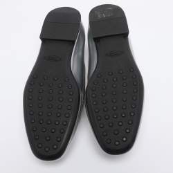 Pre Owned Tod's Silver Leather Double T-Smoking Slippers Size 35.5