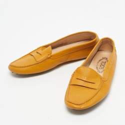 Pre Owned Tod's Yellow Leather Penny Slip On Loafers Size 37.5