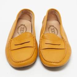 Pre Owned Tod's Yellow Leather Penny Slip On Loafers Size 37.5