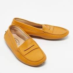 Pre Owned Tod's Yellow Leather Penny Slip On Loafers Size 37.5