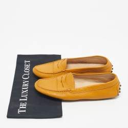Pre Owned Tod's Yellow Leather Penny Slip On Loafers Size 37.5
