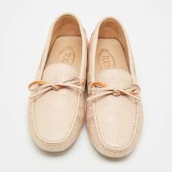 Pre Owned Tod's Beige Texture  Nubuck Leather Penny Loafers Size 41