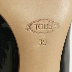 Pre Owned Tod's Black/Beige Patent Leather and Leather Block Heel Square Toe Pumps Size 39