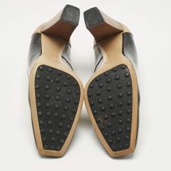 Pre Owned Tod's Black/Beige Patent Leather and Leather Block Heel Square Toe Pumps Size 39