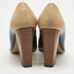 Pre Owned Tod's Black/Beige Patent Leather and Leather Block Heel Square Toe Pumps Size 39