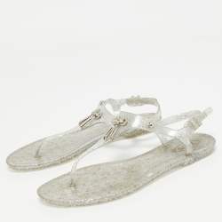 Pre Owned Tod's Silver Jelly Tassel Detail Thong Flat Sandals Size 36