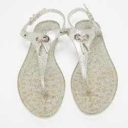Pre Owned Tod's Silver Jelly Tassel Detail Thong Flat Sandals Size 36