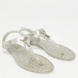 Pre Owned Tod's Silver Jelly Tassel Detail Thong Flat Sandals Size 36