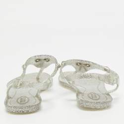 Pre Owned Tod's Silver Jelly Tassel Detail Thong Flat Sandals Size 36